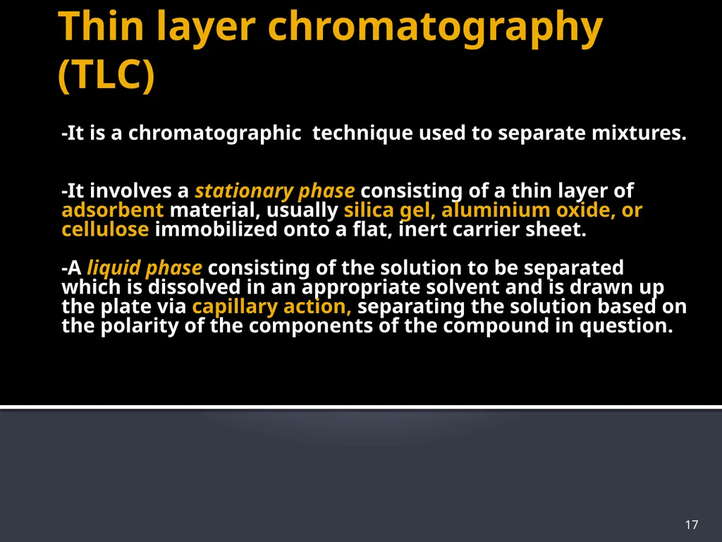 CHROMATOGRAPHY 1 Biochemistry of Medics The word - slide 17 of 44