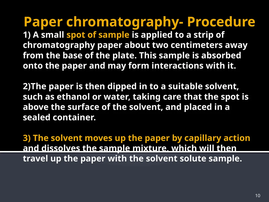 CHROMATOGRAPHY 1 Biochemistry of Medics The word - slide 10 of 44