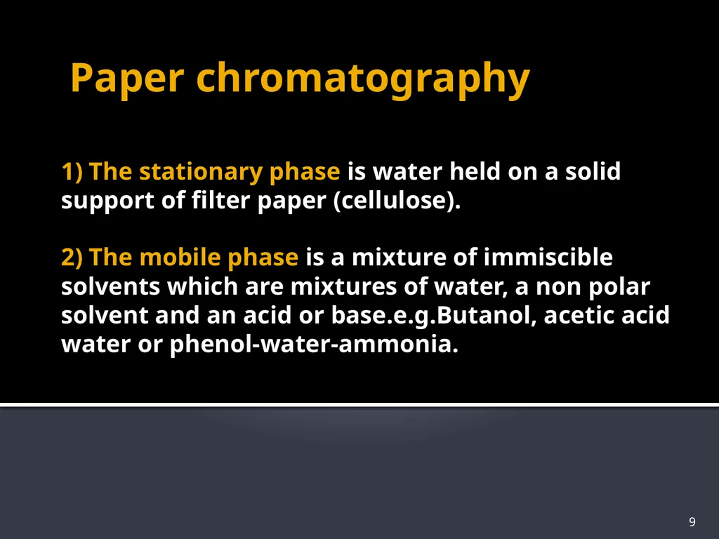CHROMATOGRAPHY 1 Biochemistry of Medics The word - slide 9 of 44