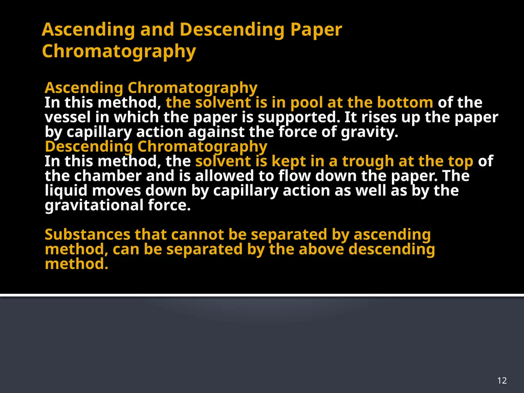 CHROMATOGRAPHY 1 Biochemistry of Medics The word - slide 12 of 44