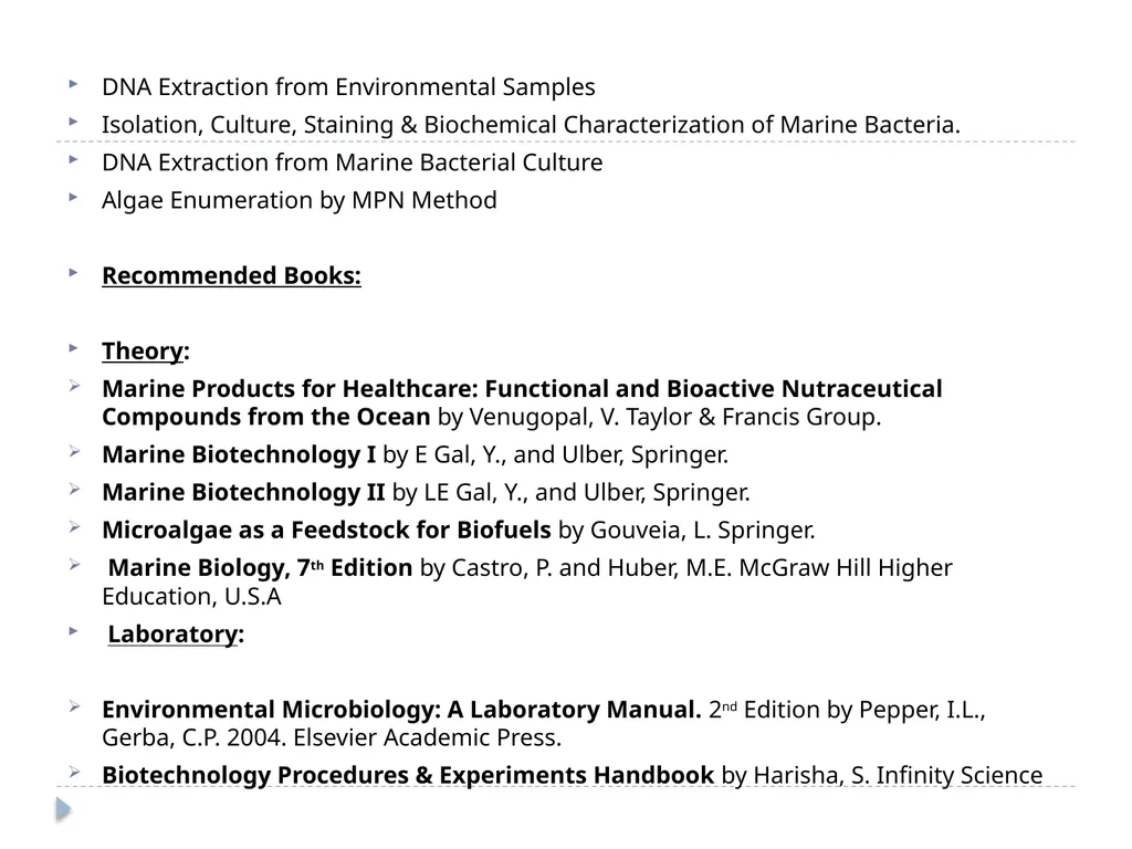 Sadia Tahir MARINE BIOTECHNOLOGY (FAB-369) Credit - slide 5 of 5