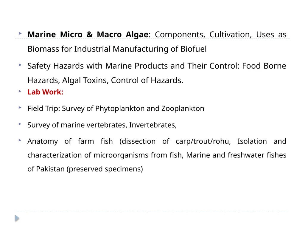 Sadia Tahir MARINE BIOTECHNOLOGY (FAB-369) Credit - slide 4 of 5
