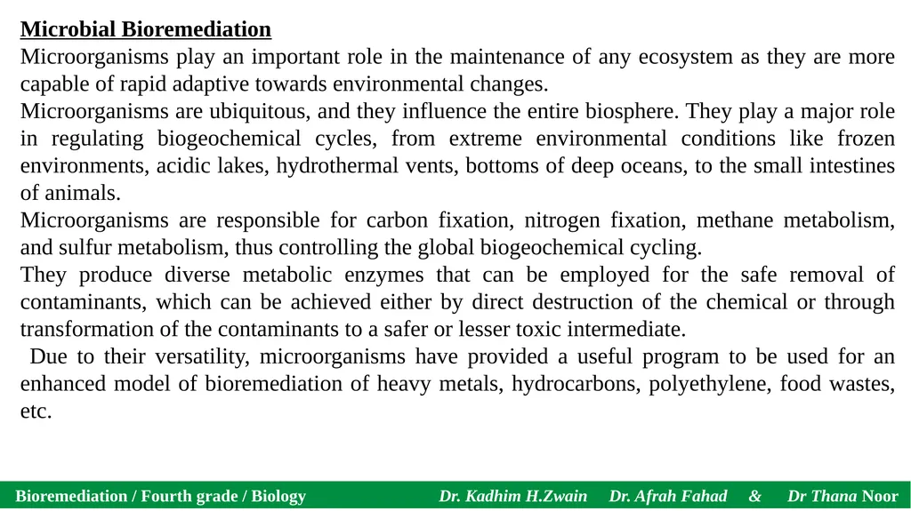 Bioremediation / Fourth grade / Biology Dr. Kadhim - slide 2 of 12