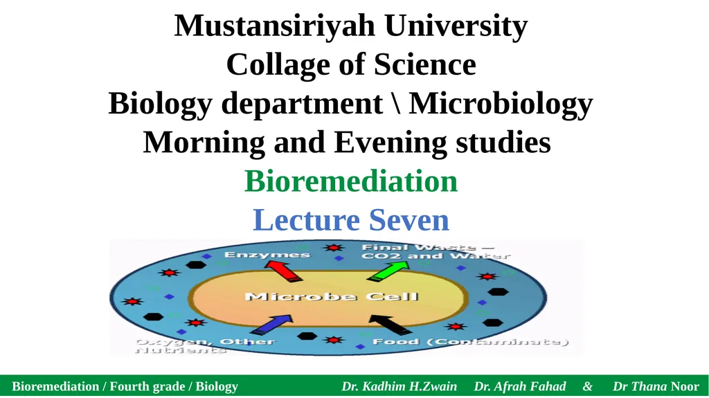 Bioremediation / Fourth grade / Biology Dr. Kadhim - slide 1 of 12