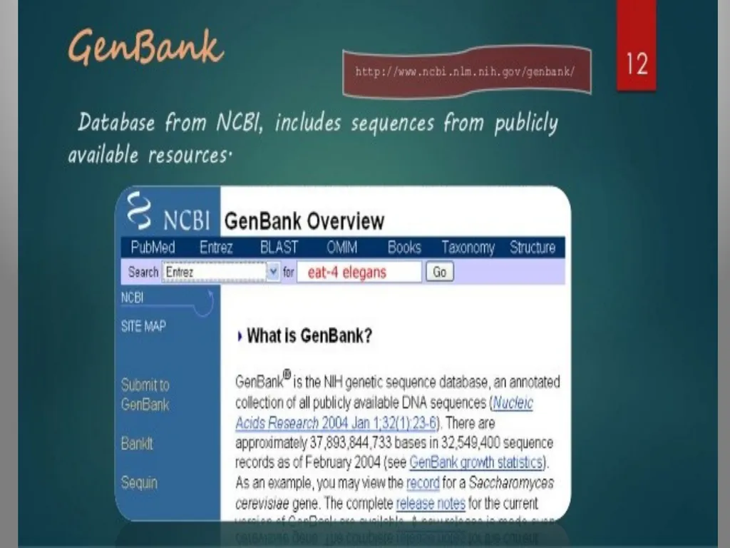 BIOINFORMATICS DATABASES UNIT IV DATABASE A - slide 14 of 38