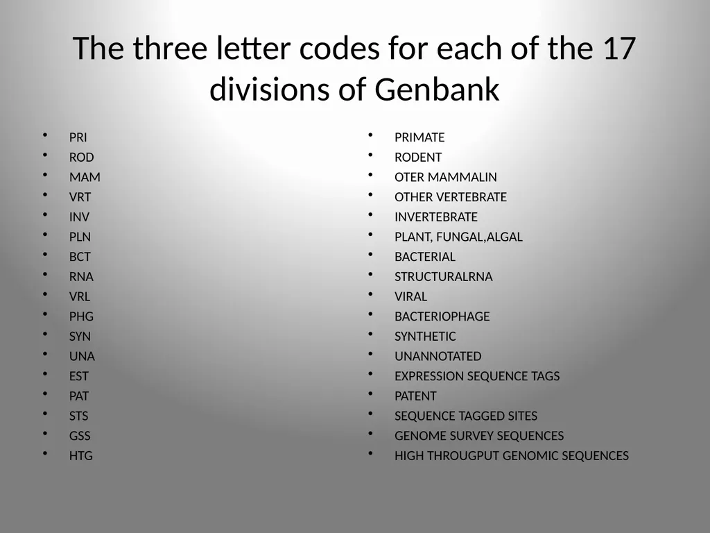 BIOINFORMATICS DATABASES UNIT IV DATABASE A - slide 17 of 38