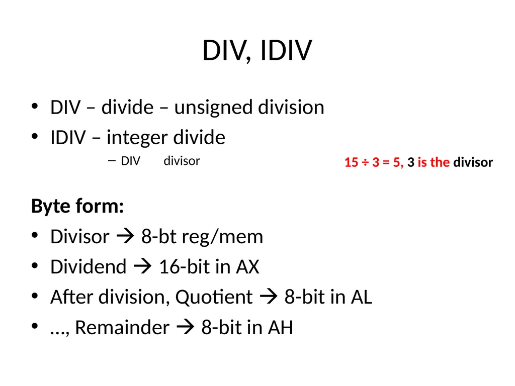 Assembly Lang. – Intel 8086 Ch. 9 & 10 MUL - slide 6 of 10