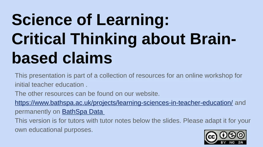 Science of Learning: Critical Thinking about - slide 1 of 21