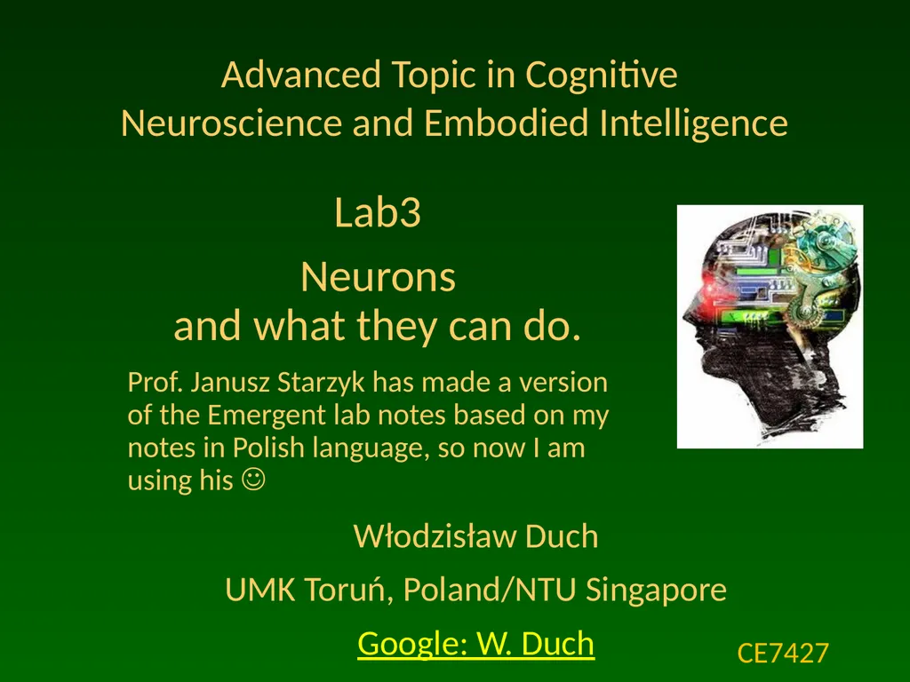 Advanced Topic in Cognitive Neuroscience and - slide 1 of 24