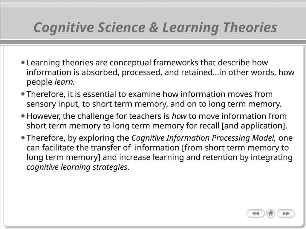 The Cognitive Science of Learning: Implications - slide 5 of 45
