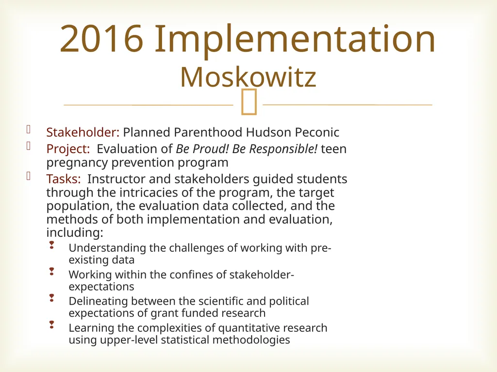 Behavioral Sciences & Health Promotion Capstone - slide 11 of 16
