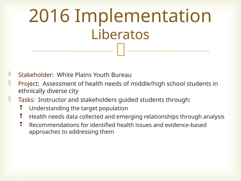 Behavioral Sciences & Health Promotion Capstone - slide 10 of 16