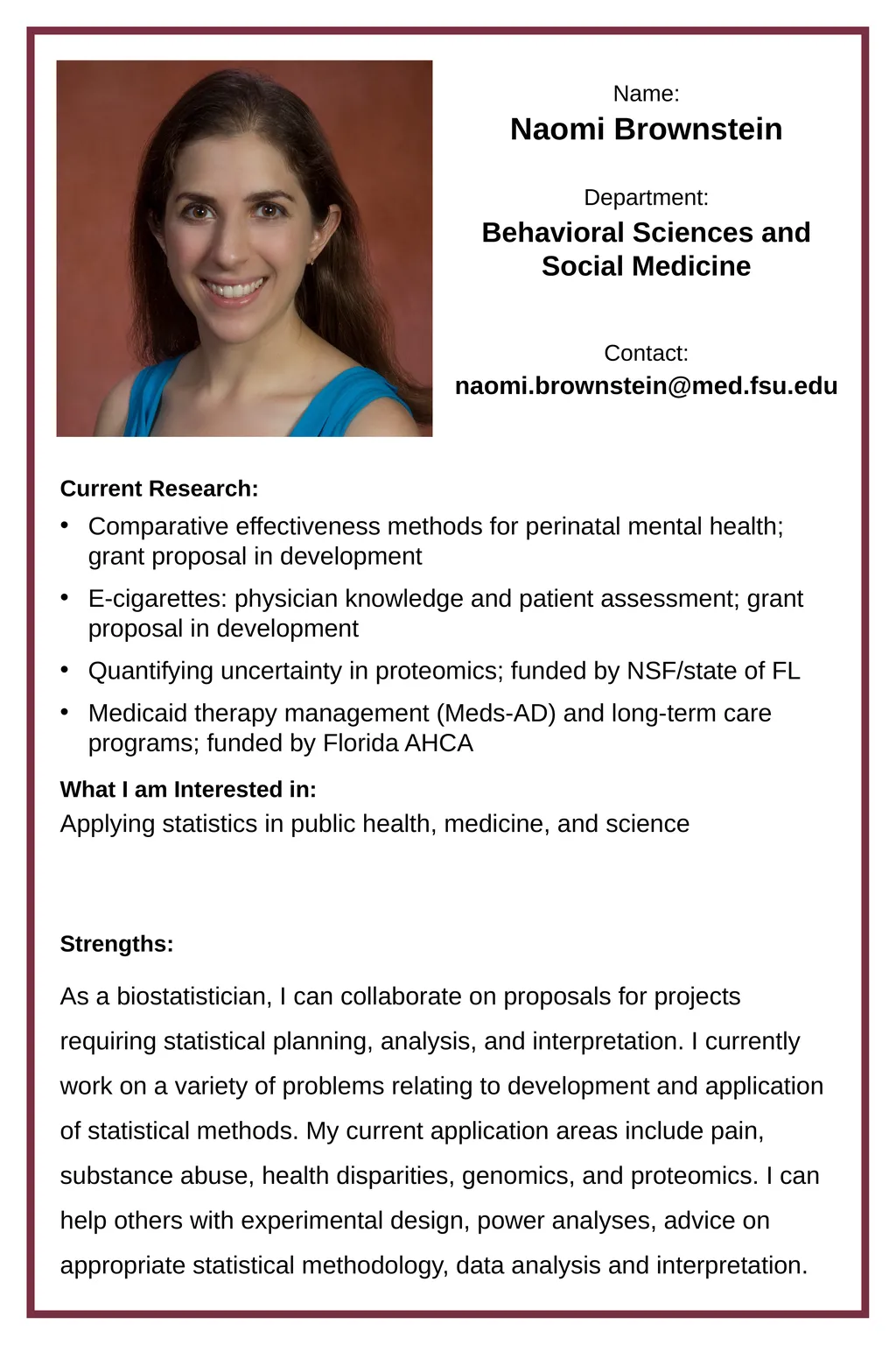 Naomi Brownstein Behavioral Sciences and Social