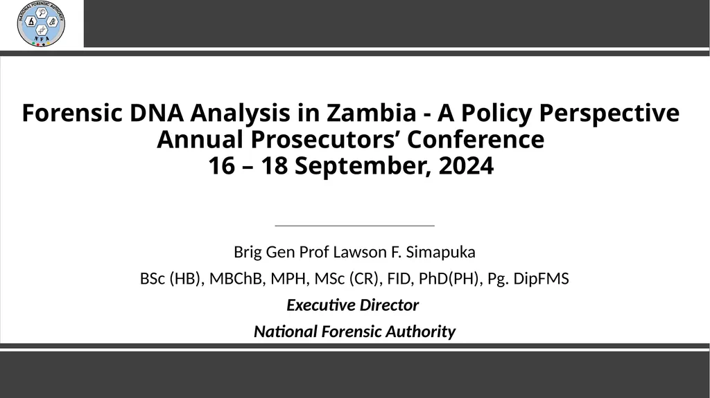 Forensic DNA Analysis in Zambia - A Policy - slide 1 of 16