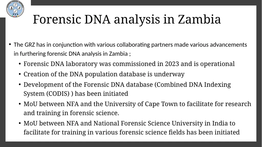 Forensic DNA Analysis in Zambia - A Policy - slide 9 of 16