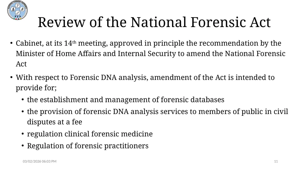 Forensic DNA Analysis in Zambia - A Policy - slide 11 of 16