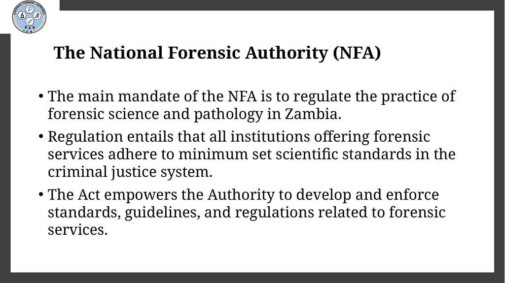 Forensic DNA Analysis in Zambia - A Policy - slide 4 of 16