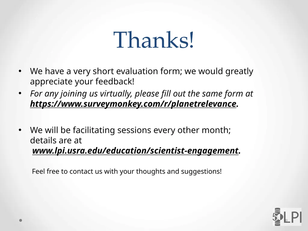 Sharing Planetary Science Making Planetary Science - slide 13 of 13
