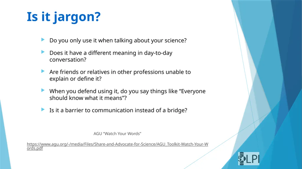 Sharing Planetary Science De-Jargoning Your Talks - slide 6 of 12