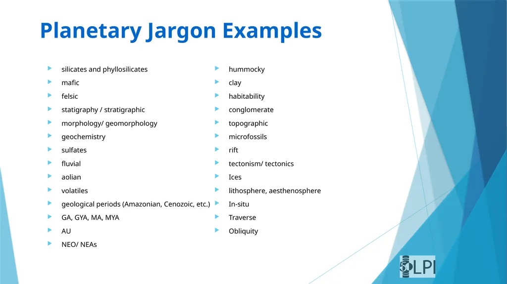 Sharing Planetary Science De-Jargoning Your Talks - slide 7 of 12