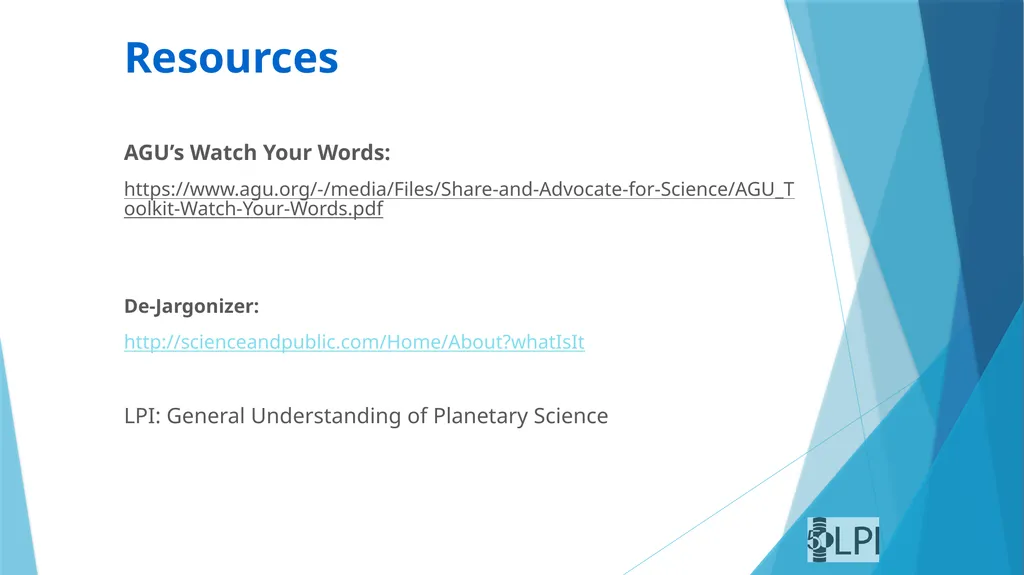 Sharing Planetary Science De-Jargoning Your Talks - slide 11 of 12
