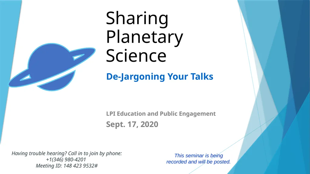 Sharing Planetary Science De-Jargoning Your Talks - slide 1 of 12