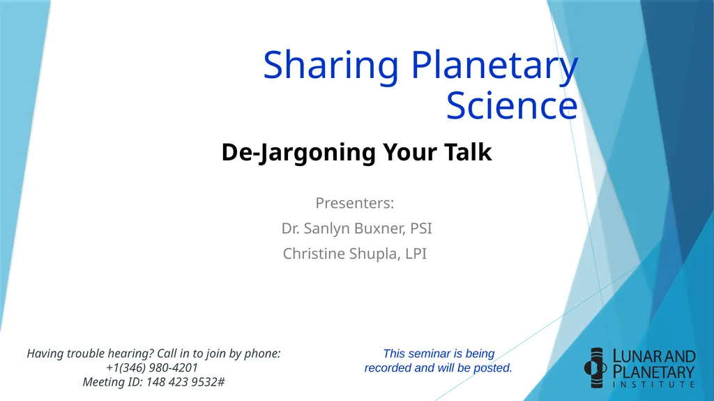 Sharing Planetary Science De-Jargoning Your Talks - slide 2 of 12