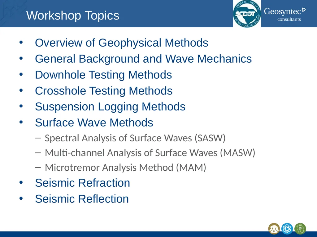 South Carolina DOT Training Workshop Geophysics - slide 2 of 16