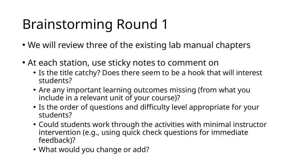 Friday morning Lab Manual discussion Goals for our - slide 6 of 9