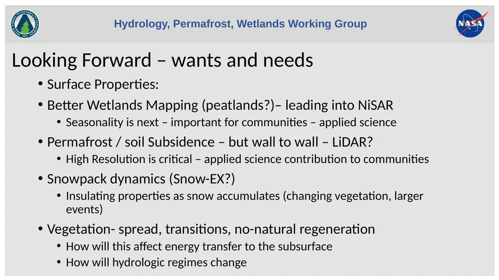 Hydrology, Permafrost, Wetlands Working Group - slide 1 of 4