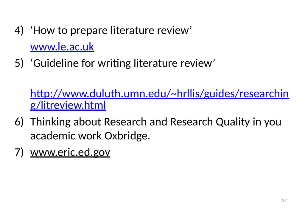 Importance of literature review Dr. Neelima Mehta - slide 27 of 28