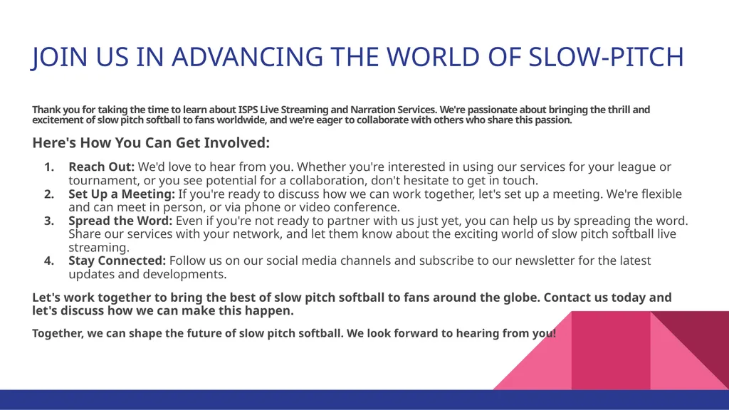 Livestreaming Services: Bringing Slow Pitch Games - slide 26 of 27