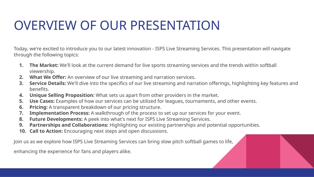 Livestreaming Services: Bringing Slow Pitch Games - slide 3 of 27