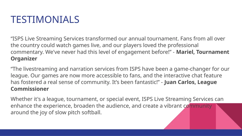 Livestreaming Services: Bringing Slow Pitch Games - slide 15 of 27