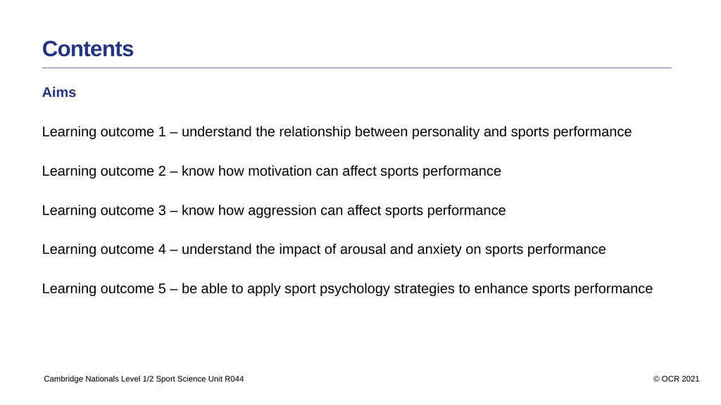 Contents Aims Learning outcome 1 – understand the - slide 2 of 41