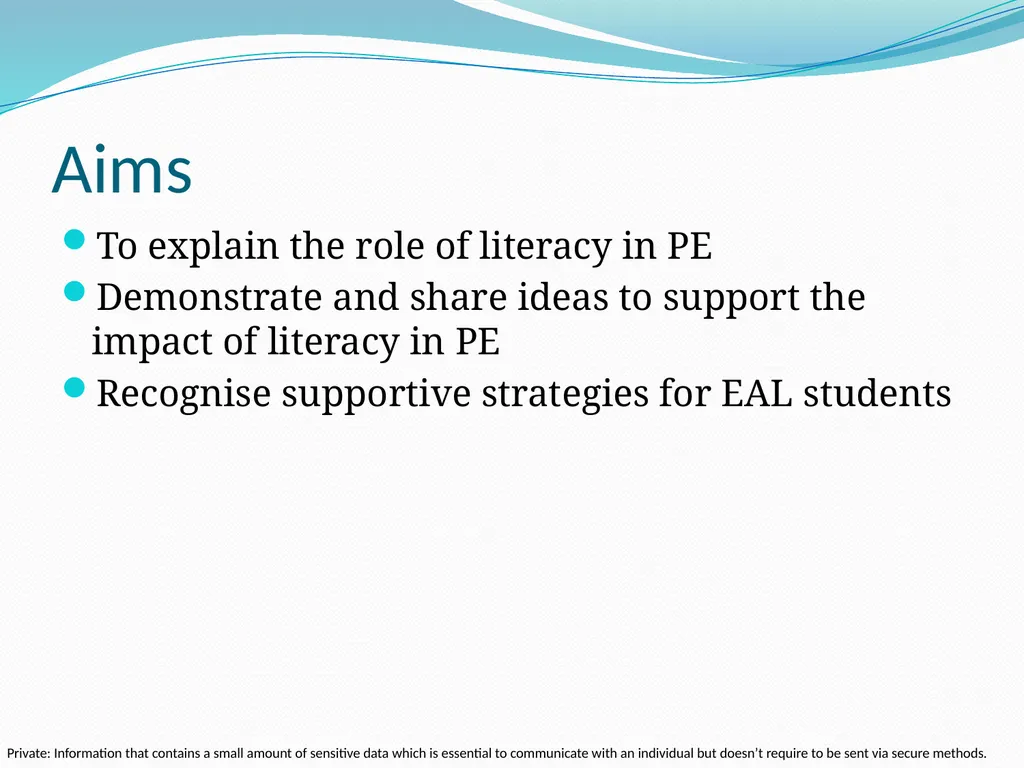 Literacy in Physical Education 29th May 2012 - slide 2 of 12