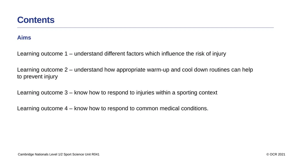 Sport Science Unit R041 – Reducing the risk of - slide 3 of 44