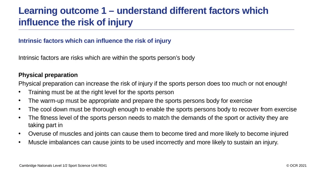 Sport Science Unit R041 – Reducing the risk of - slide 10 of 44
