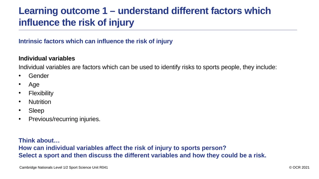 Sport Science Unit R041 – Reducing the risk of - slide 11 of 44