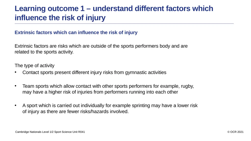 Sport Science Unit R041 – Reducing the risk of - slide 5 of 44