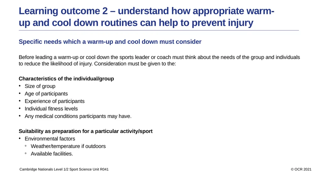 Sport Science Unit R041 – Reducing the risk of - slide 23 of 44