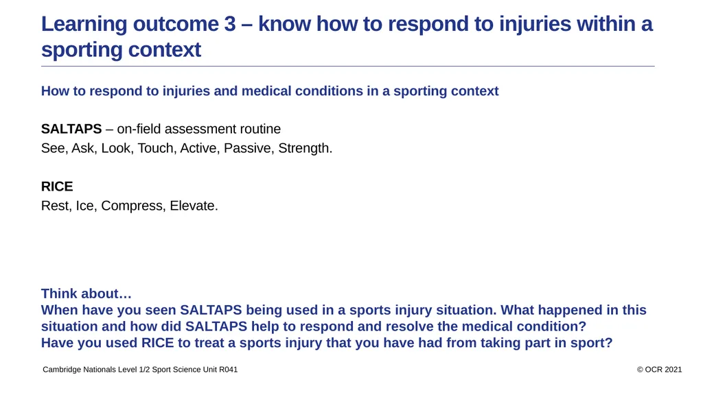 Sport Science Unit R041 – Reducing the risk of - slide 32 of 44