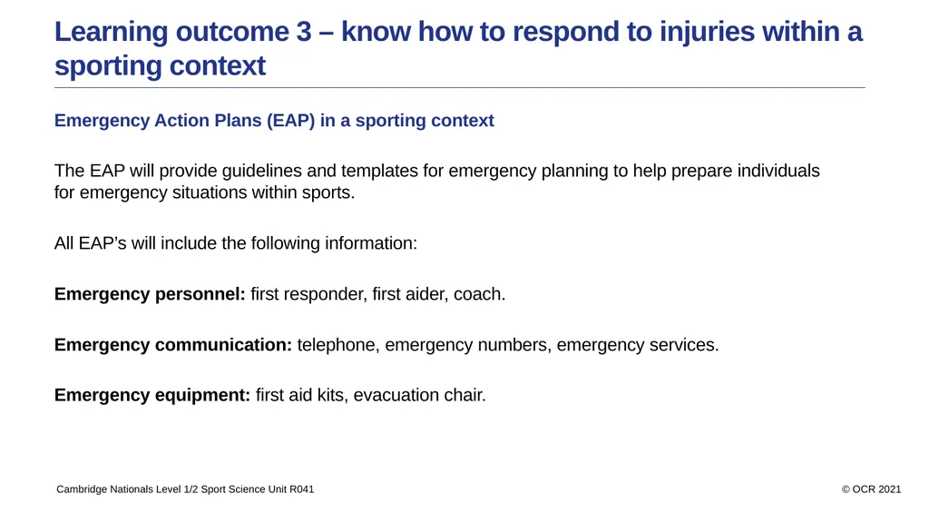Sport Science Unit R041 – Reducing the risk of - slide 35 of 44