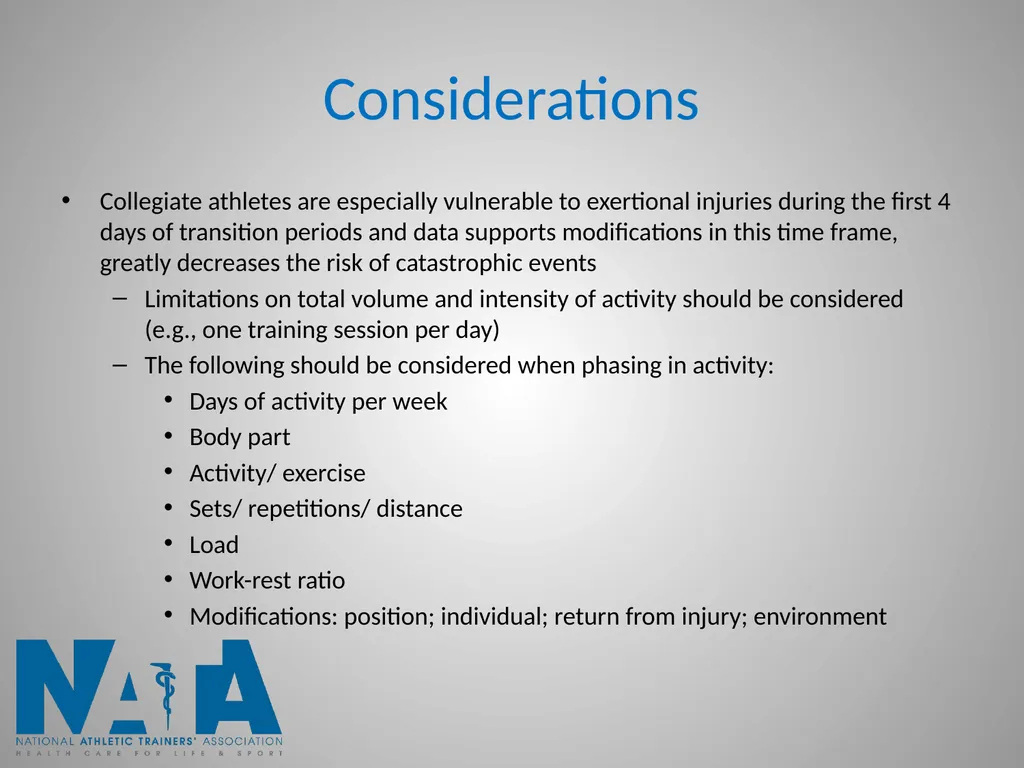 Acclimatization, Conditioning and Transition - slide 8 of 11