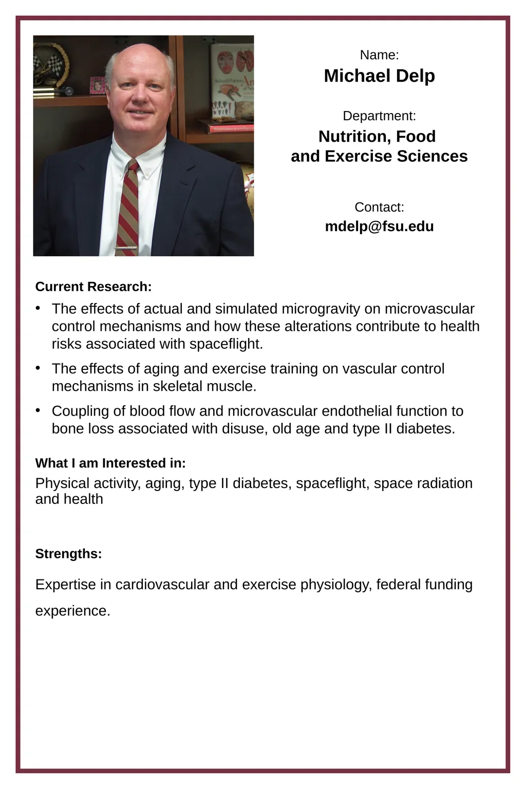 Michael Delp Nutrition, Food and Exercise Sciences