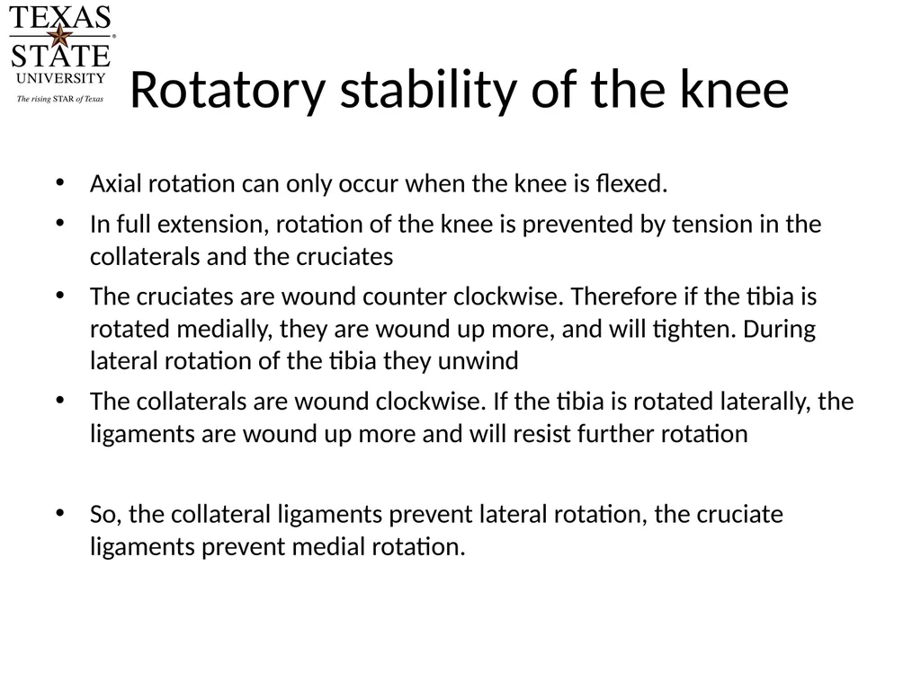 Knee Biomechanics Joint Positions Resting position - slide 9 of 20