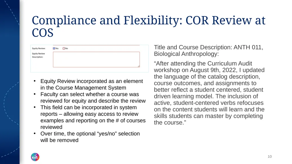 Balancing Flexibility and Compliance in the COR - slide 10 of 17