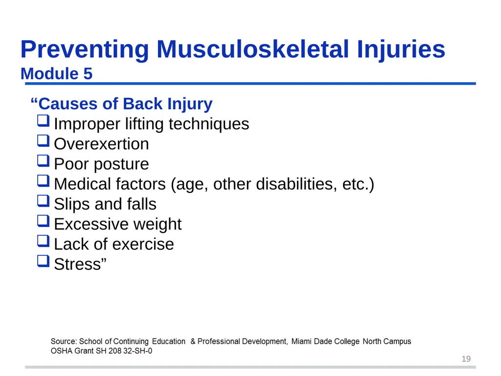 Preventing Musculoskeletal Injuries Module 5 - slide 19 of 48