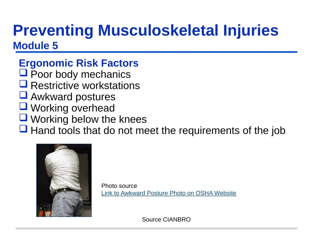 Preventing Musculoskeletal Injuries Module 5 - slide 35 of 48