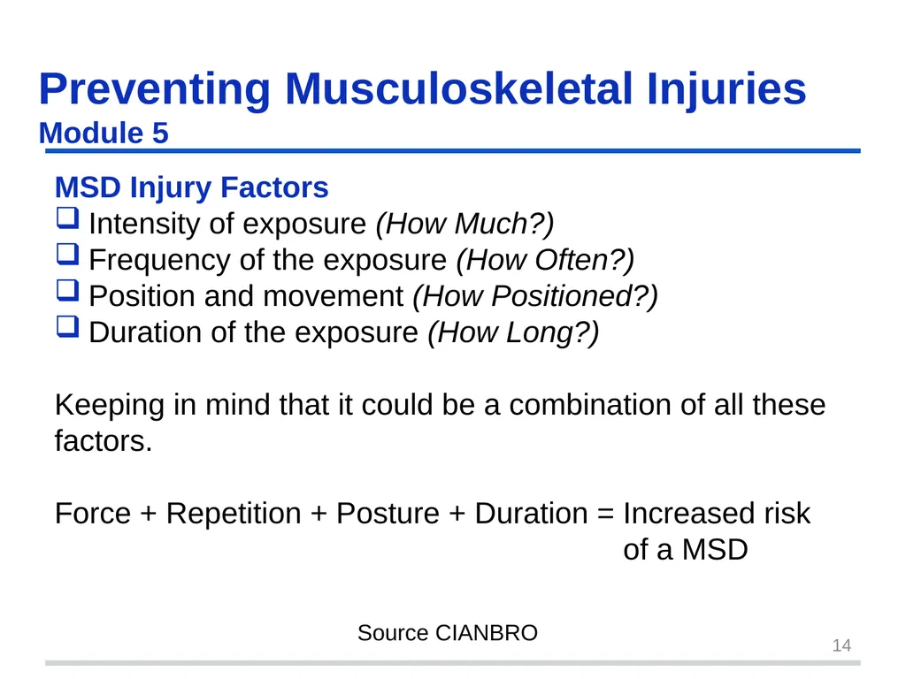 Preventing Musculoskeletal Injuries Module 5 - slide 14 of 48